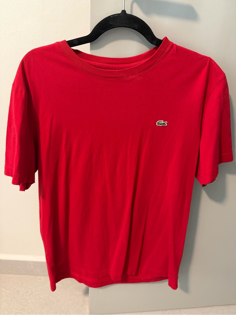 Lacoste Red Short Sleeve Crew Neck Tee with Crocodile Logo
